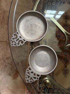 Pair of Vintage Decorative Metal Trays with Filigree Handles